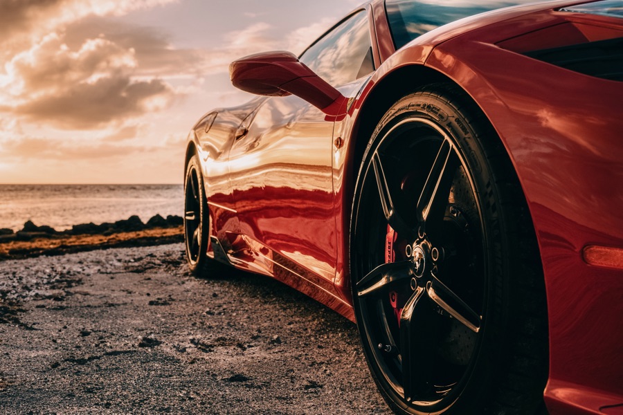 Sports car detail at sunset