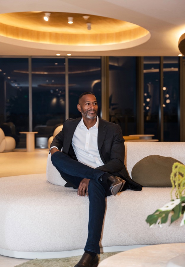 Portrait in a lounge at dusk